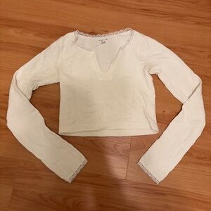 UO Out from Under “Go for Gold” seamless pointelle white long sleeve crop top
